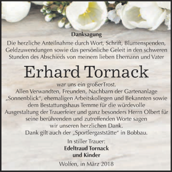 Traueranzeige von Erhard Tornack von WVG - Wochenspiegel Bitterfeld