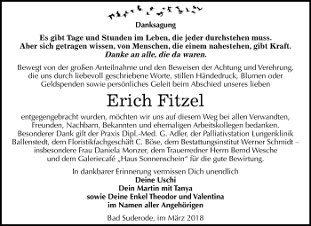 Traueranzeige von Erich Fitzel von WVG - Wochenspiegel Quedlinburg