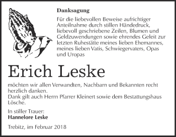Traueranzeige von Erich Leske von WVG - Wochenspiegel Wittenberg
