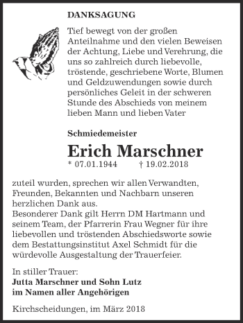 Traueranzeige von Erich Marschner von WVG - Wochenspiegel NMB / WSF / ZTZ