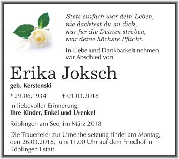 Traueranzeige von Erika Joksch von Mitteldeutsche Zeitung