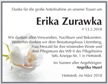 Traueranzeige von Erika Zurawka von Mitteldeutsche Zeitung