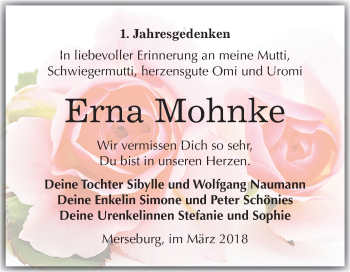 Traueranzeige von Erna Mohnke von Mitteldeutsche Zeitung Merseburg/Querfurt