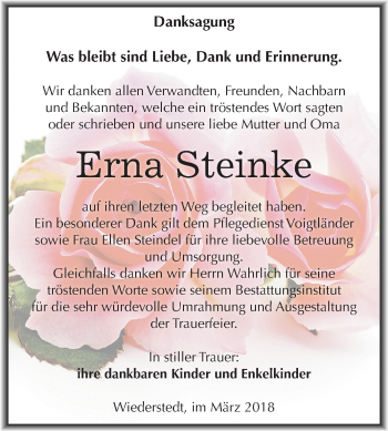 Traueranzeige von Erna Steinke von Mitteldeutsche Zeitung