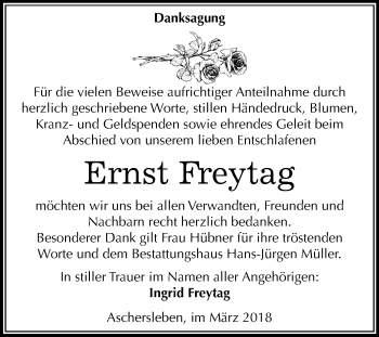 Traueranzeige von Ernst Freytag von Mitteldeutsche Zeitung Aschersleben