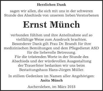 Traueranzeige von Ernst Münch von Super Sonntag Aschersleben
