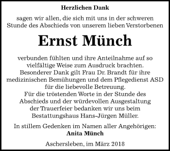 Traueranzeige von Ernst Münch von Mitteldeutsche Zeitung Aschersleben