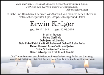 Traueranzeige von Erwin Krüger von Mitteldeutsche Zeitung Sangerhausen