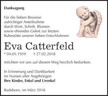 Traueranzeige von Eva Catterfeld von Mitteldeutsche Zeitung