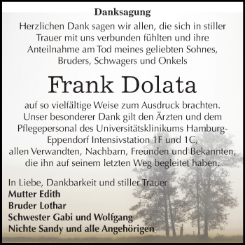 Traueranzeige von Frank Dolata von Mitteldeutsche Zeitung Bitterfeld
