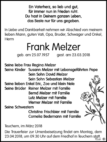 Traueranzeige von Frank Melzer von Mitteldeutsche Zeitung Weißenfels