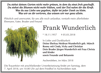 Traueranzeige von Frank Wunderlich von Mitteldeutsche Zeitung Aschersleben