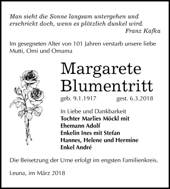 Traueranzeige von Franz Kafka von Mitteldeutsche Zeitung