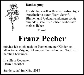 Traueranzeige von Franz Pecher von Mitteldeutsche Zeitung Bitterfeld