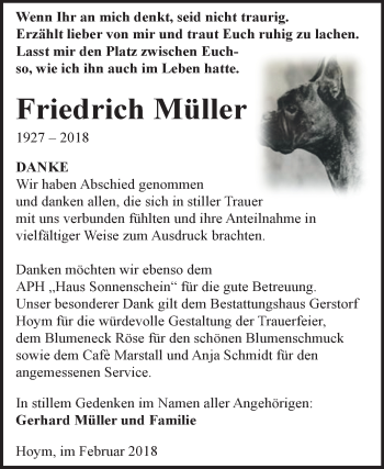 Traueranzeige von Friedrich Müller von Mitteldeutsche Zeitung Aschersleben