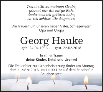 Traueranzeige von Georg Hauke von Mitteldeutsche Zeitung