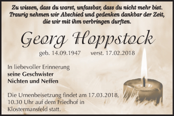 Traueranzeige von Georg Hoppstock von Mitteldeutsche Zeitung