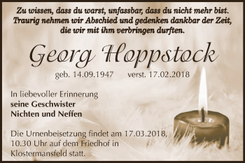 Traueranzeige von Georg Hoppstock von Super Sonntag Zeitz