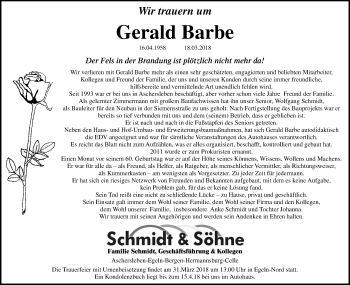 Traueranzeige von Gerald Barbe von Mitteldeutsche Zeitung