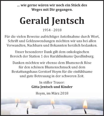 Traueranzeige von Gerald Jentsch von Super Sonntag Aschersleben