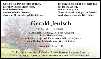 Traueranzeige von Gerald Jentsch von Mitteldeutsche Zeitung Aschersleben