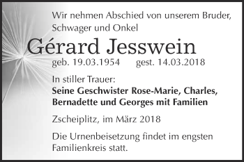 Traueranzeige von Gerard Jesswein von WVG - Wochenspiegel NMB / WSF / ZTZ