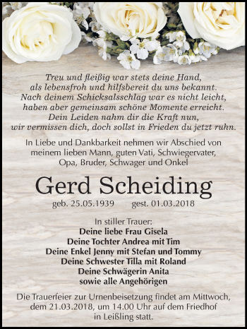 Traueranzeige von Gerd Scheiding von Mitteldeutsche Zeitung Weißenfels
