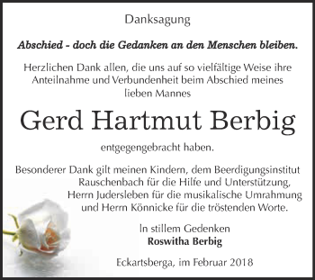 Traueranzeige von Gerd Hartmut Berbig von WVG - Wochenspiegel NMB / WSF / ZTZ