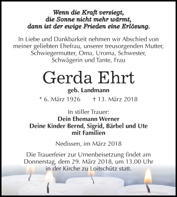 Traueranzeige von Gerda Ehrt von Mitteldeutsche Zeitung