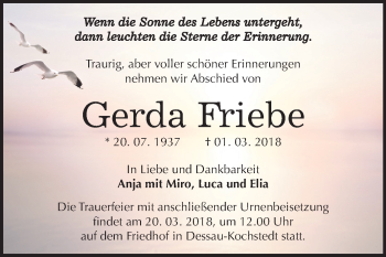 Traueranzeige von Gerda Friebe von Mitteldeutsche Zeitung