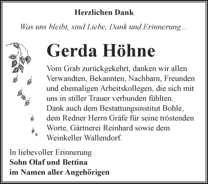  Traueranzeige für Gerda Höhne vom 03.03.2018 aus WVG - Wochenspiegel Merseburg