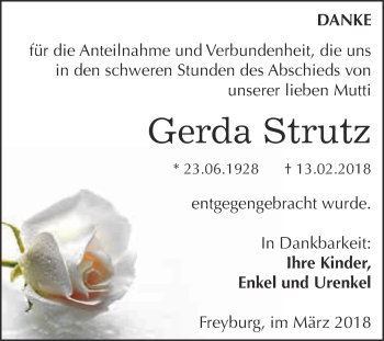 Traueranzeige von Gerda Strutz von WVG - Wochenspiegel NMB / WSF / ZTZ