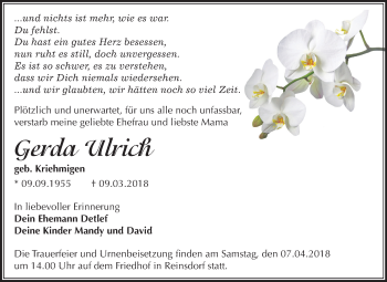 Traueranzeige von Gerda Ulrich von Mitteldeutsche Zeitung