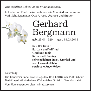 Traueranzeige von Gerhard Bergmann von Mitteldeutsche Zeitung