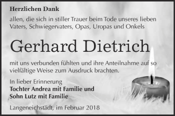 Traueranzeige von Gerhard Dietrich von WVG - Wochenspiegel Merseburg