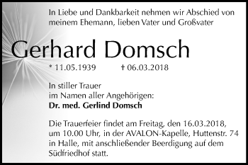 Traueranzeige von Gerhard Domsch von Mitteldeutsche Zeitung Halle/Saalkreis