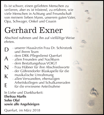 Traueranzeige von Gerhard Exner von WVG - Wochenspiegel Merseburg