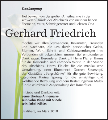 Traueranzeige von Gerhard Friedrich von Mitteldeutsche Zeitung Quedlinburg