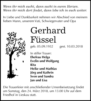 Traueranzeige von Gerhard Füssel von Mitteldeutsche Zeitung Halle/Saalkreis