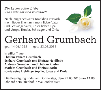 Traueranzeige von Gerhard Grumbach von Mitteldeutsche Zeitung Merseburg/Querfurt