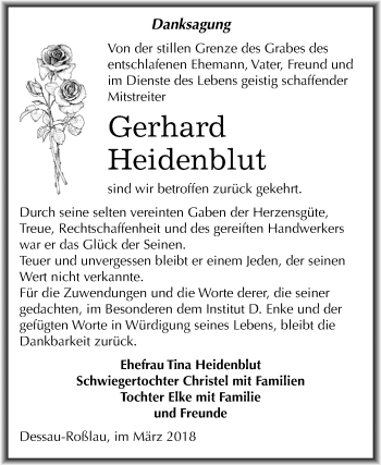 Traueranzeige von Gerhard Heidenblut von Mitteldeutsche Zeitung Dessau-Roßlau