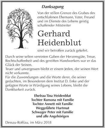 Traueranzeige von Gerhard Heidenblut von WVG - Wochenspiegel Dessau / Köthen
