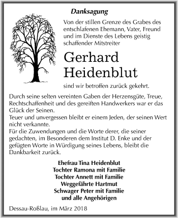Traueranzeige von Gerhard Heidenblut von Mitteldeutsche Zeitung Dessau-Roßlau
