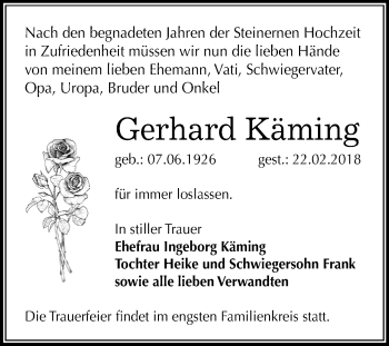 Traueranzeige von Gerhard Käming von Mitteldeutsche Zeitung Dessau-Roßlau