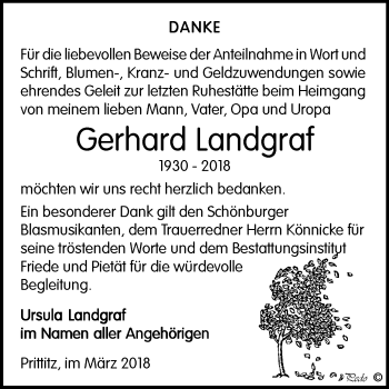 Traueranzeige von Gerhard Landgraf von Mitteldeutsche Zeitung Weißenfels