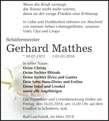 Traueranzeige von Gerhard Matther von Mitteldeutsche Zeitung