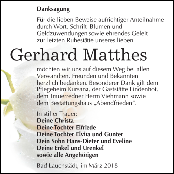 Traueranzeige von Gerhard Matthes von Mitteldeutsche Zeitung