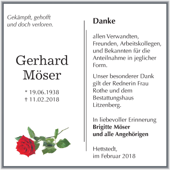 Traueranzeige von Gerhard Möser von Mitteldeutsche Zeitung