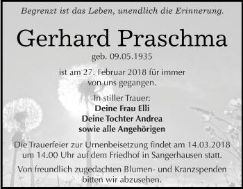 Traueranzeige von Gerhard Praschma von WVG - Wochenspiegel Halle