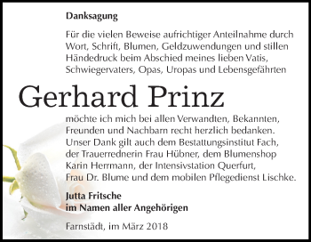 Traueranzeige von Gerhard Prinz von Mitteldeutsche Zeitung Merseburg/Querfurt